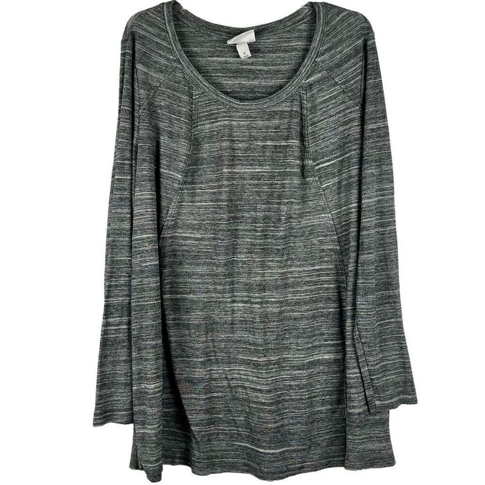 Ava & Viv Gray Stripe Long Sleeve Crew Neck Tee Shirt 3X